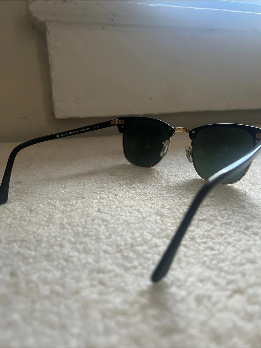 Ray-Ban Black and Gold Clubmaster Sunglasses with Dark Green Lenses